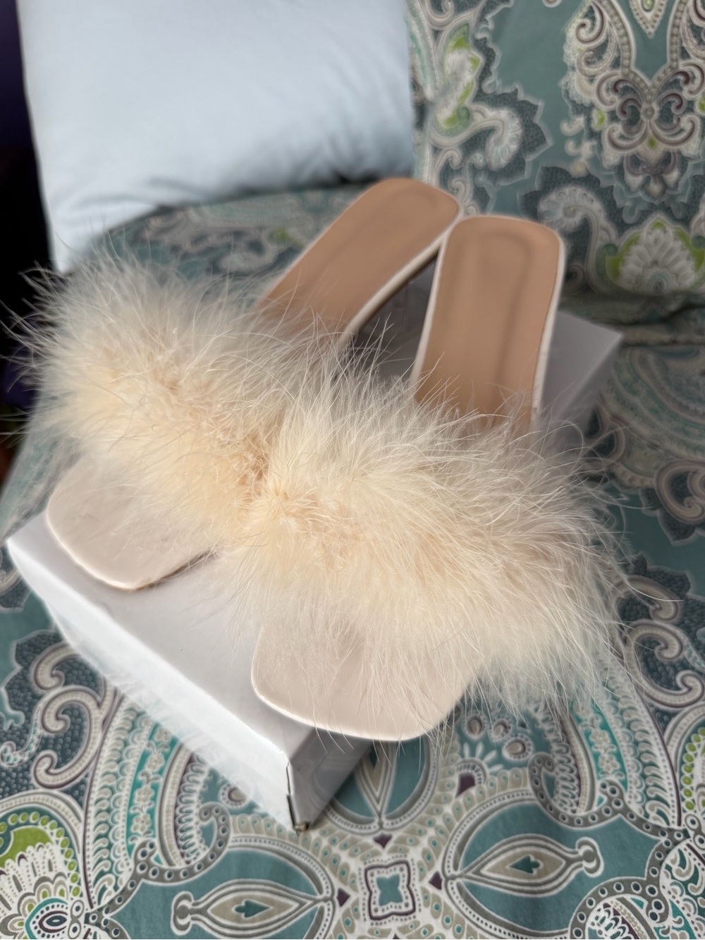 White/ cream feather heels brand new in box never worn
